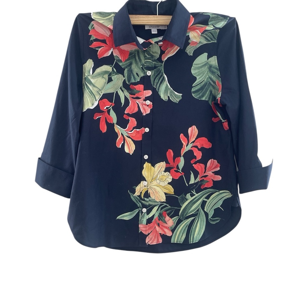 Chico's Shirt with‎ Red and Yellow Floral Design size 4